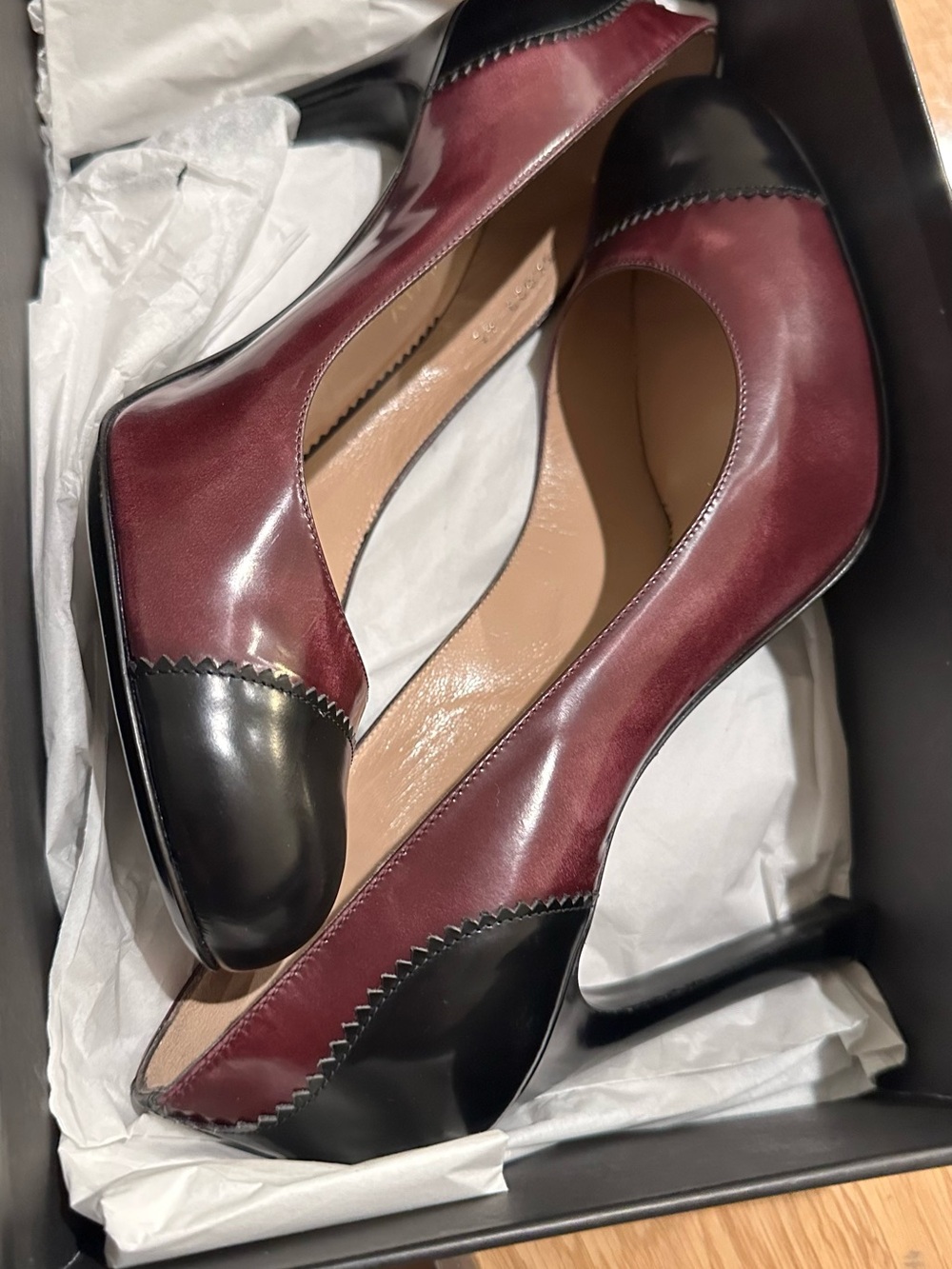 Emporio Armani Wine Burgundy and Black Leather Heels